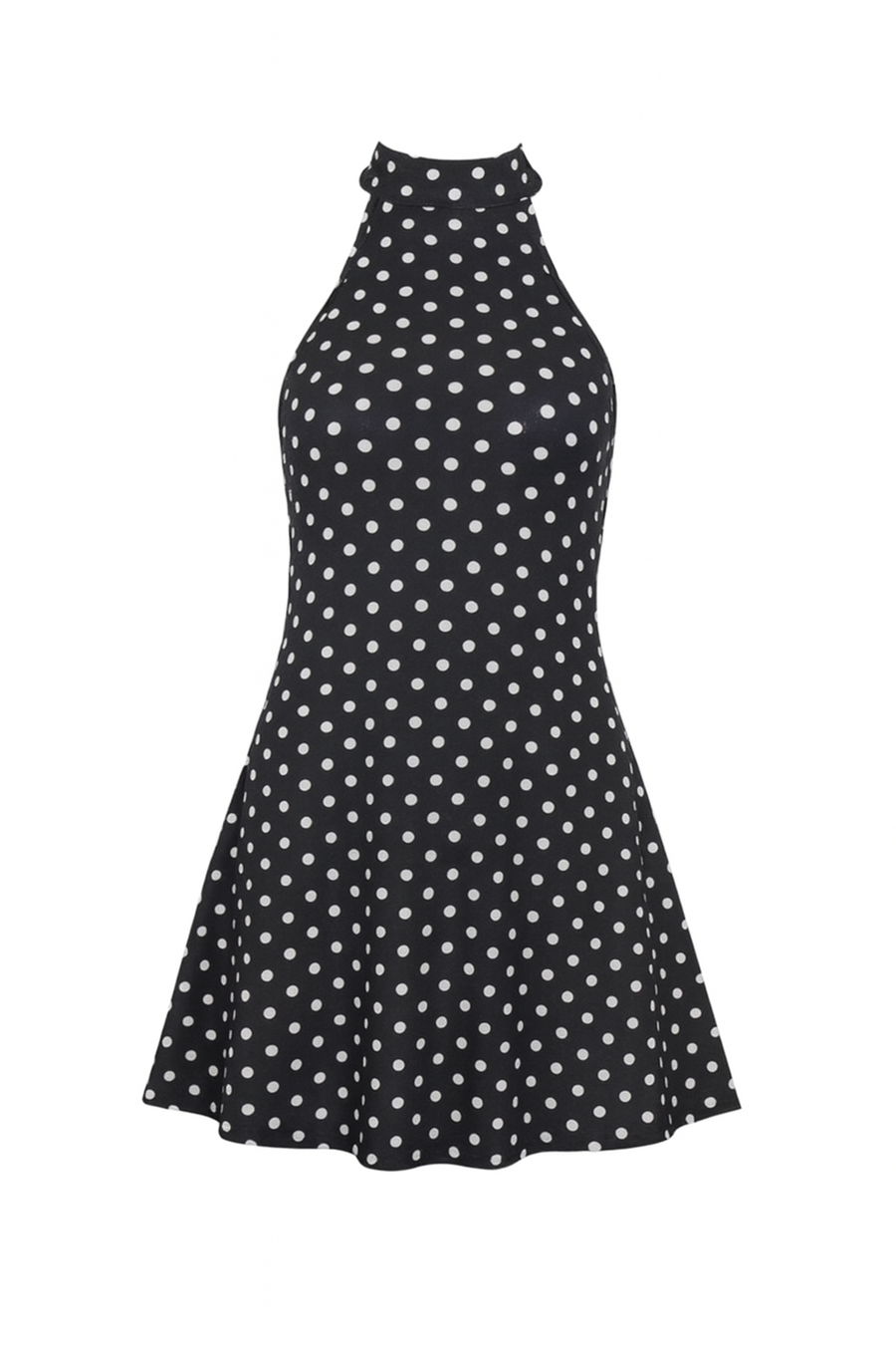 Black Polka Dot Halter Mini Dress