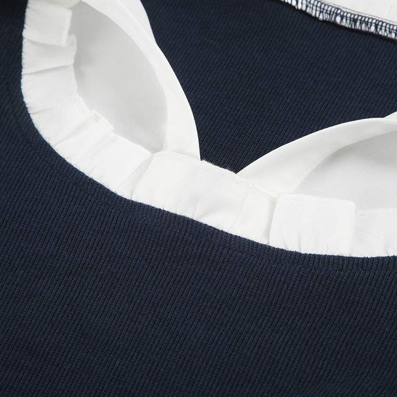 Navy Blue & White Pleated Mini Dress