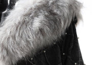 Detachable Faux Fur Collar Denim Slim Fit Coat