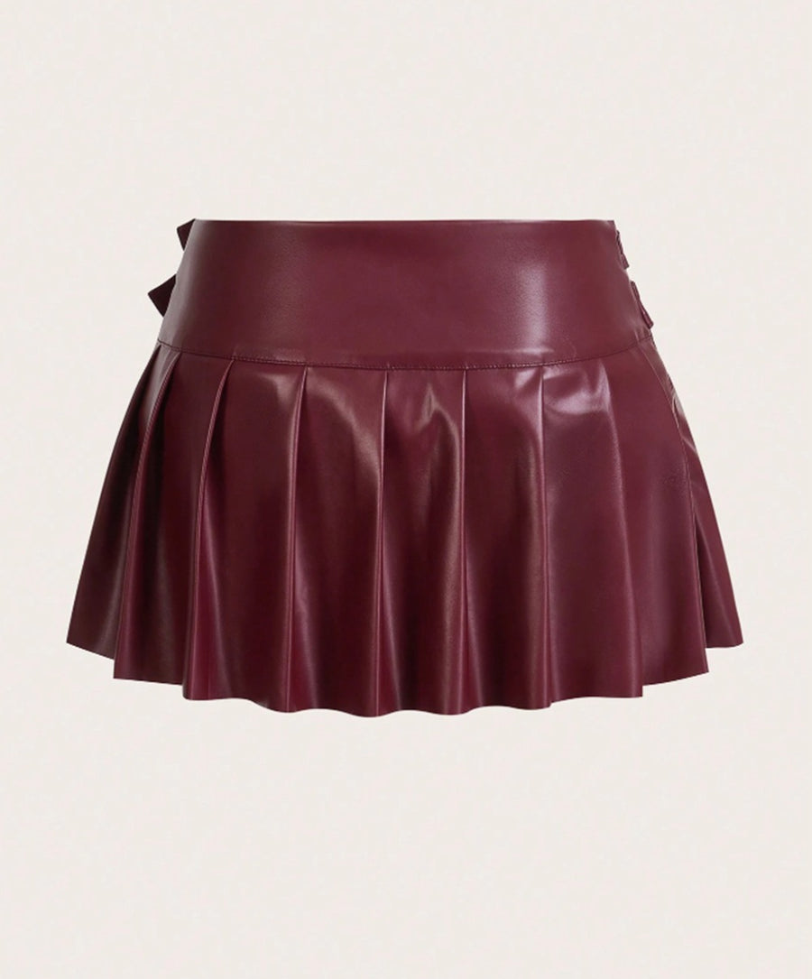 Pleated Vegan Leather Skirt