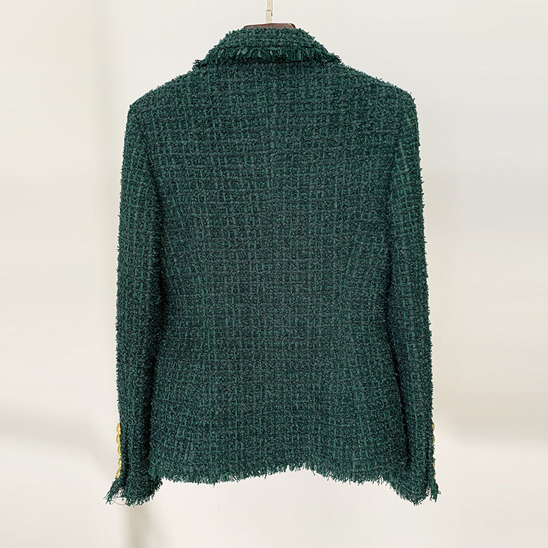 Deep Emerald Tweed + Wool Blazer