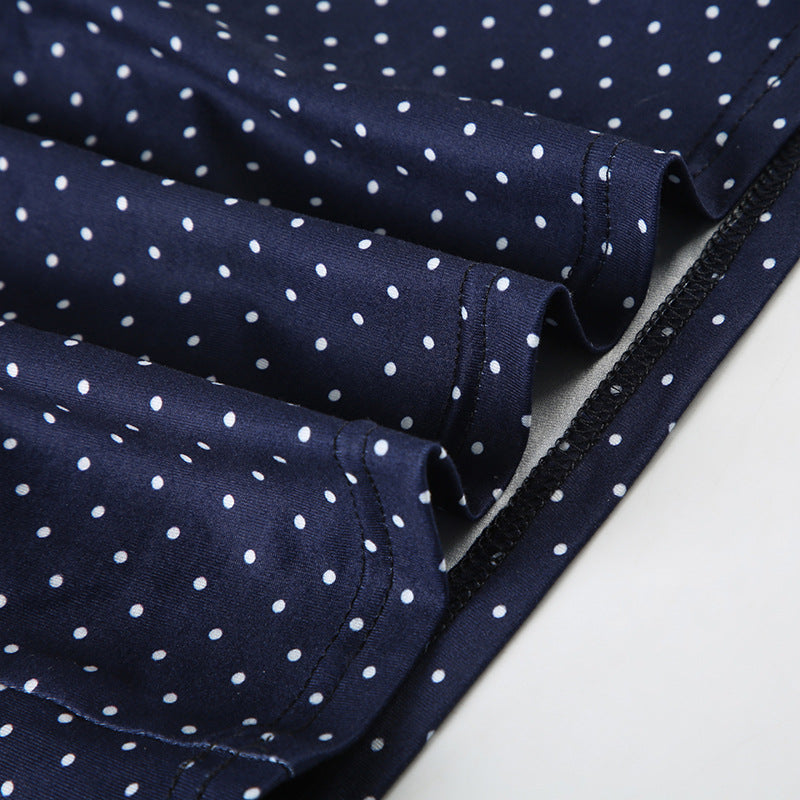 Navy Blue Polka Dot Halter Skirt Set
