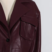 Wine Vegan Leather Loose Fit Cropped Coat