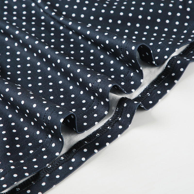 Navy Blue Sleeveless Polka Dot Mini Dress