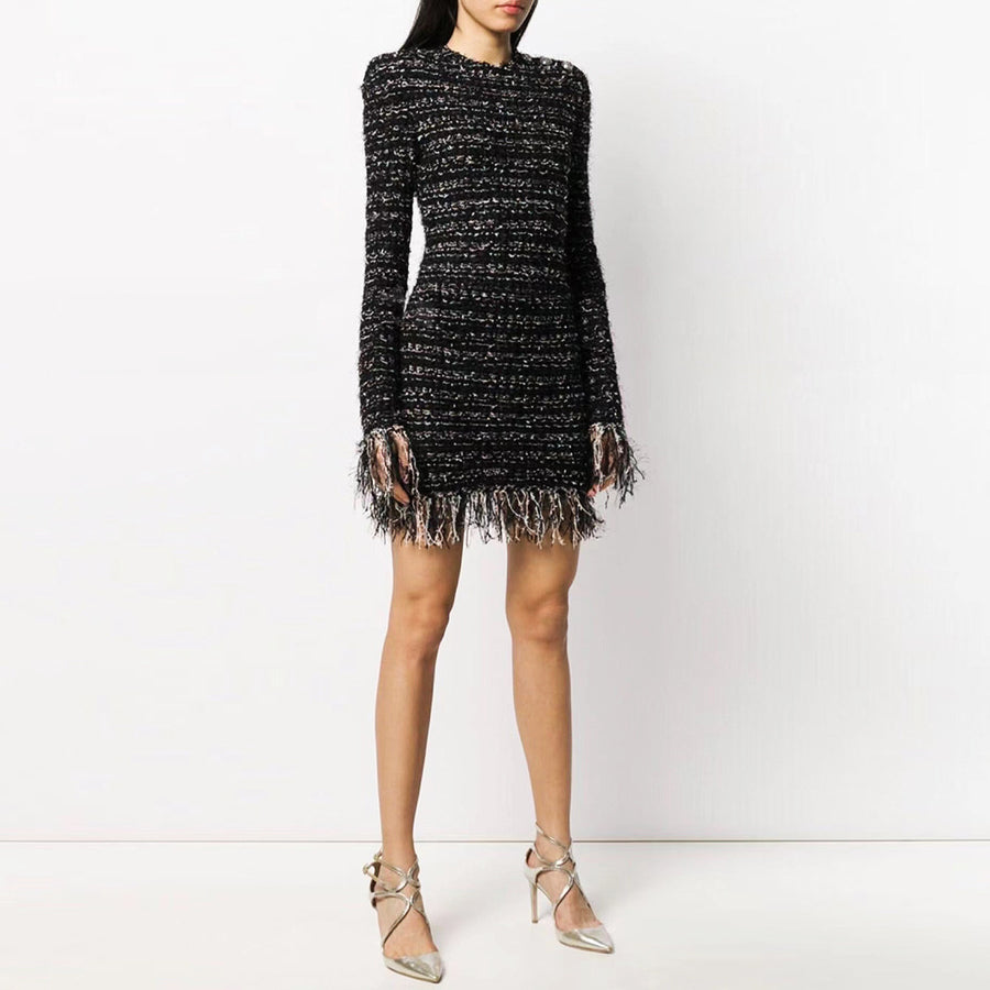 Woolen Fringe Mini Dress