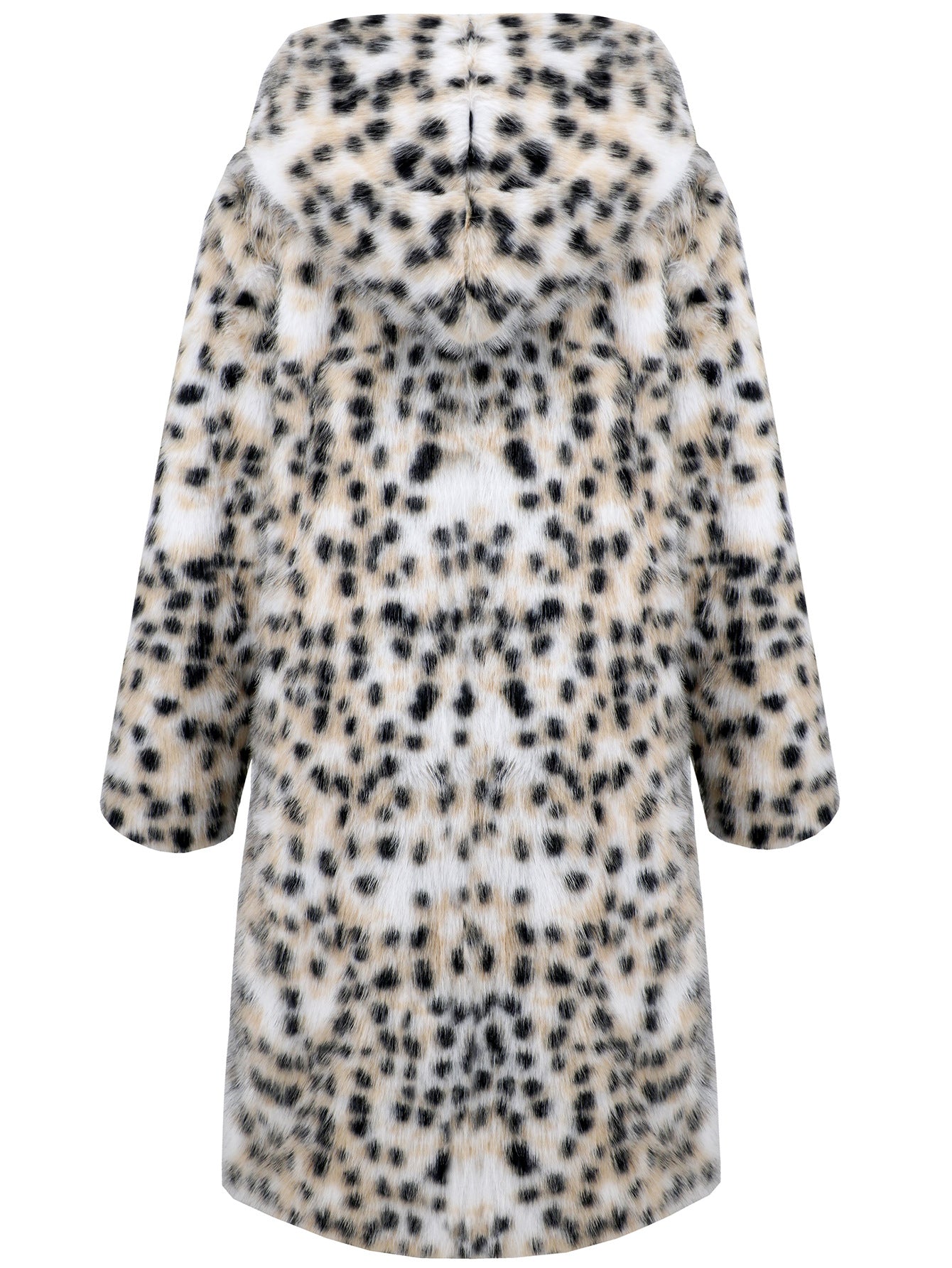 Hooded Faux Snow Leopard Fur Coat
