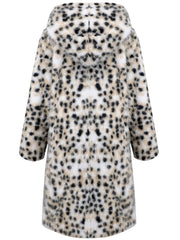 Hooded Faux Snow Leopard Fur Coat