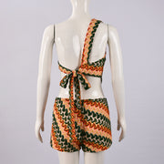 One Shoulder Knit Shorts Set