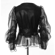 Natalia Mesh Sleeved + Vegan Leather Jacket