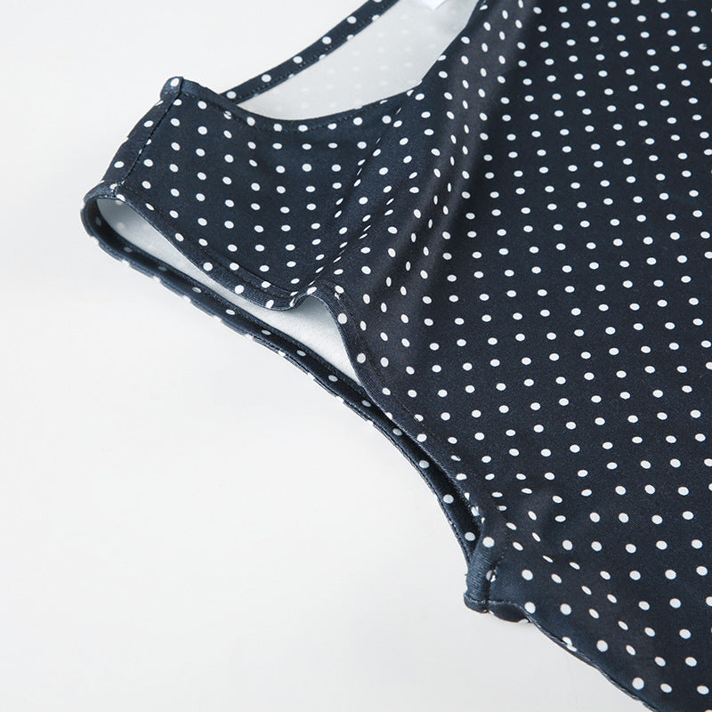 Navy Blue Sleeveless Polka Dot Mini Dress