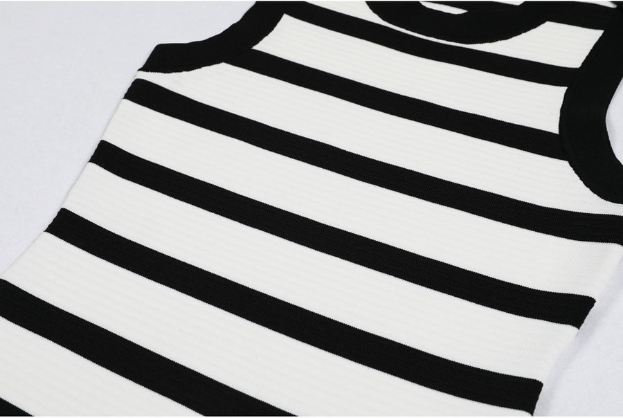 Black & White Striped Slim Fit Knitted Mini Dress