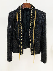 Stella Sequin + Gold Fringe Cardigan Coat