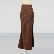 Belted Slit Maxi Skirt