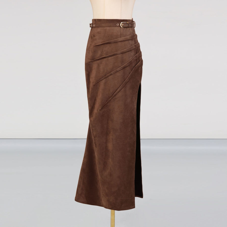 Belted Slit Maxi Skirt