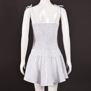 White Dress Black Stripes Mini Dress