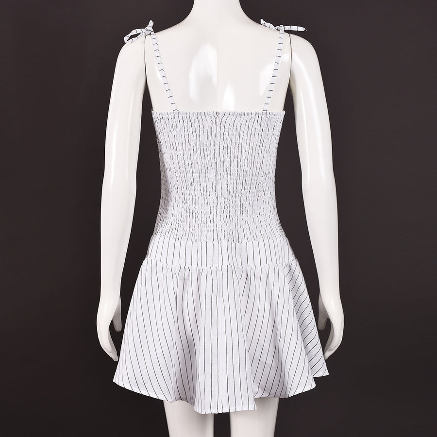 White Dress Black Stripes Mini Dress