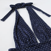 Navy Blue Polka Dot Halter Skirt Set