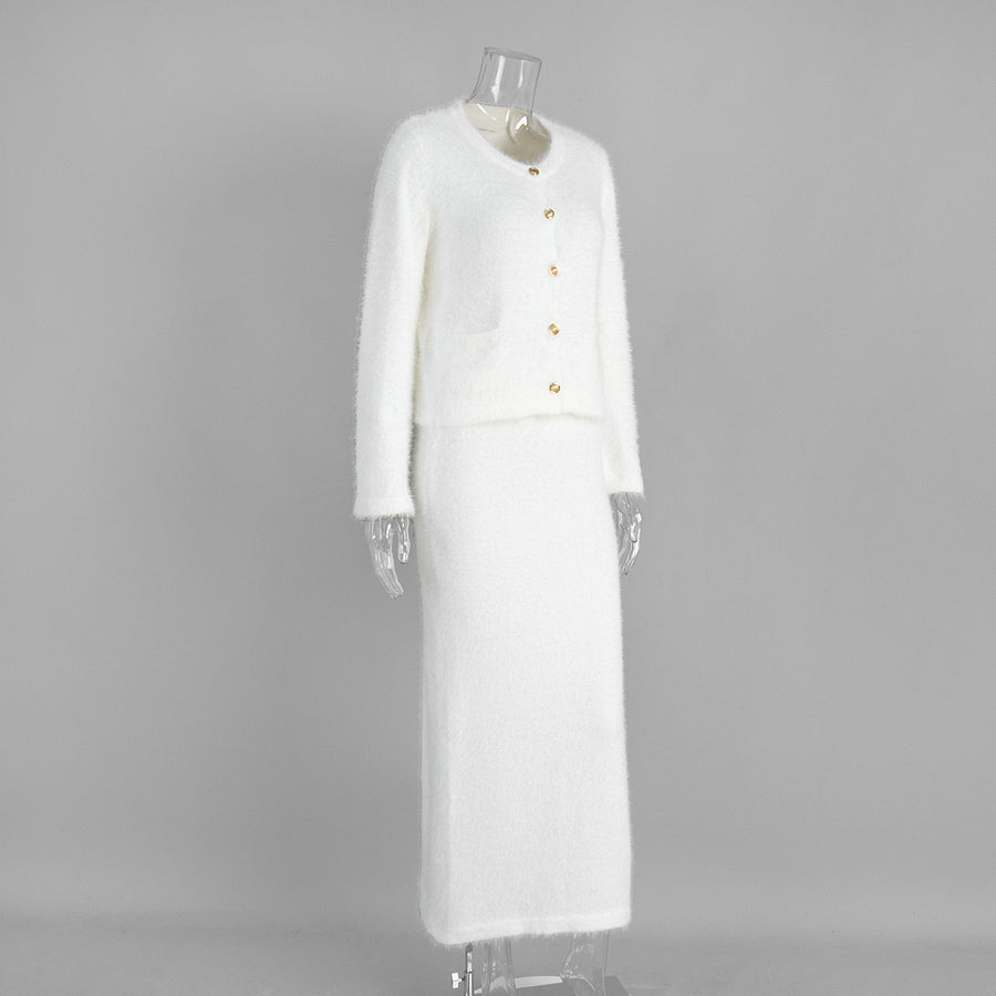 Plush Cardigan Maxi Skirt Set