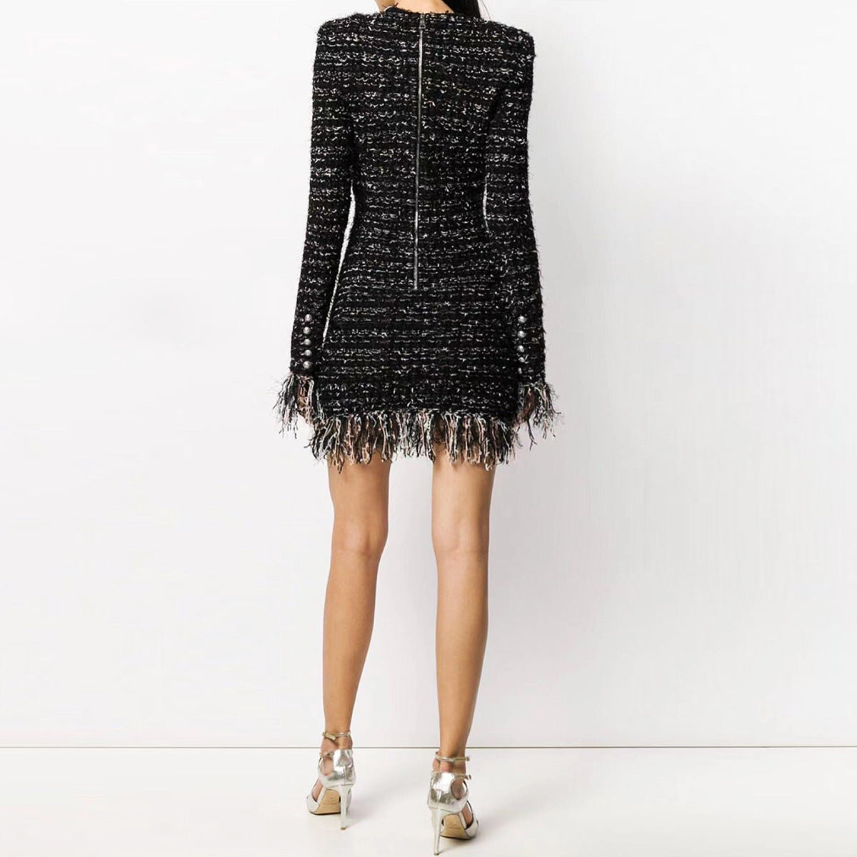 Woolen Fringe Mini Dress