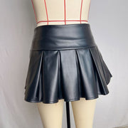 Pleated Vegan Leather Skort