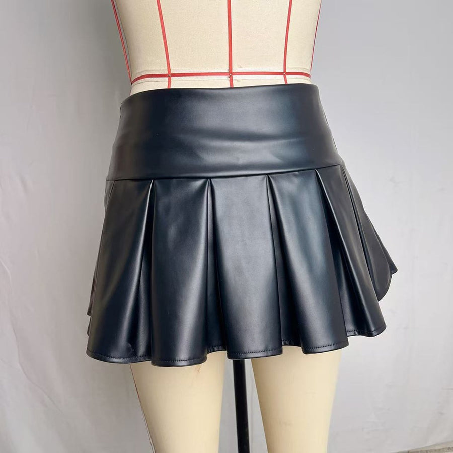 Pleated Vegan Leather Skort
