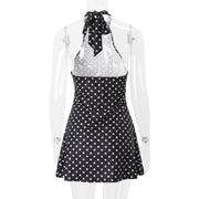 Black Polka Dot Halter Mini Dress