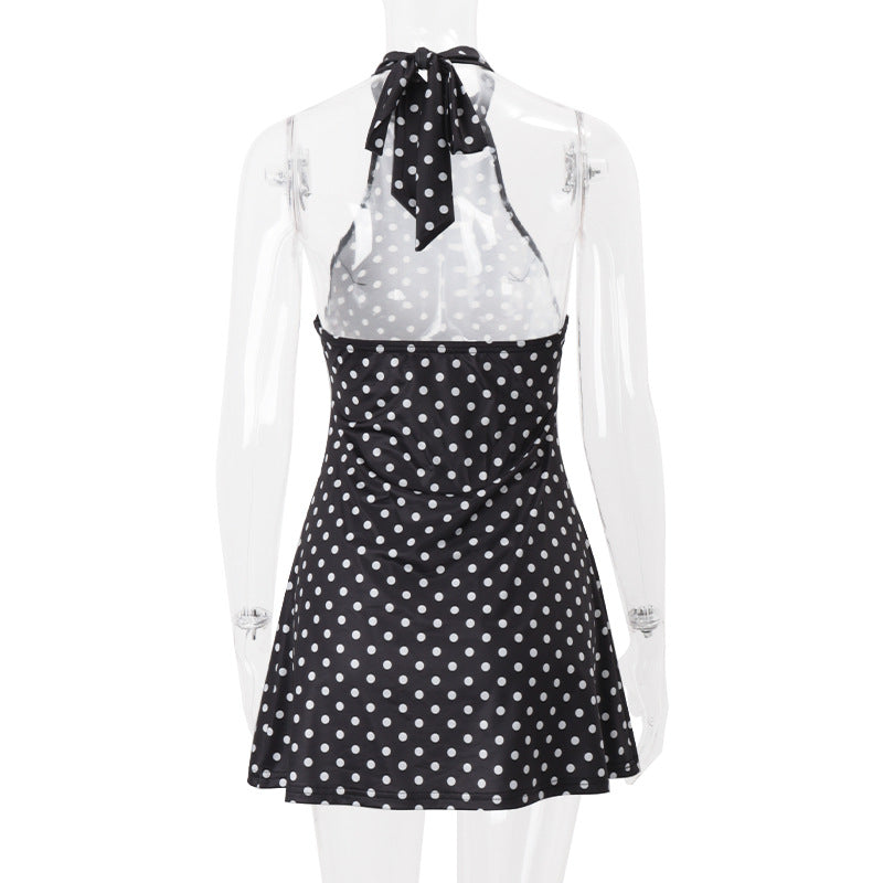 Black Polka Dot Halter Mini Dress