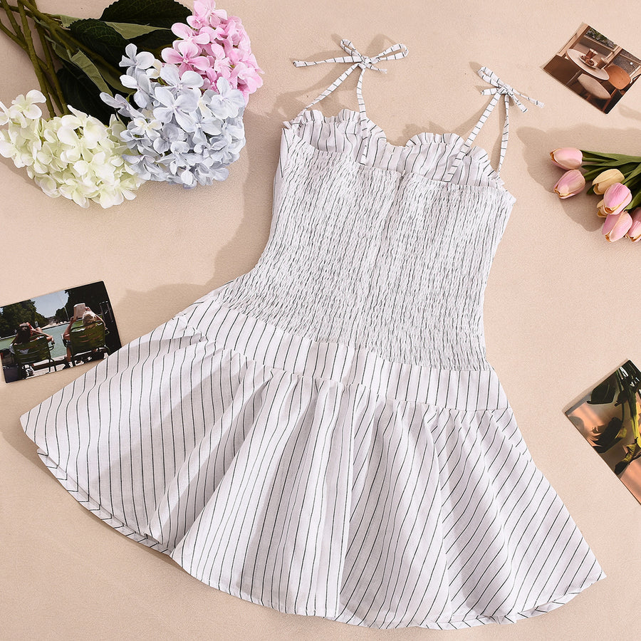 White Dress Black Stripes Mini Dress