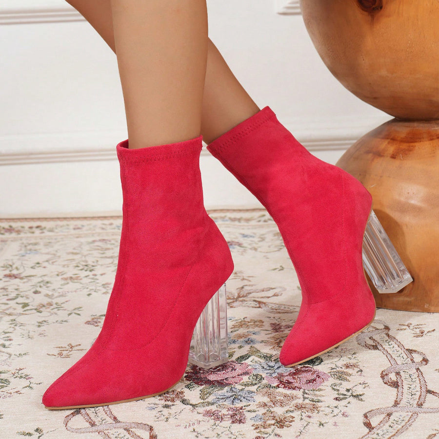 Suede Crystal Ankle Heeled Boots