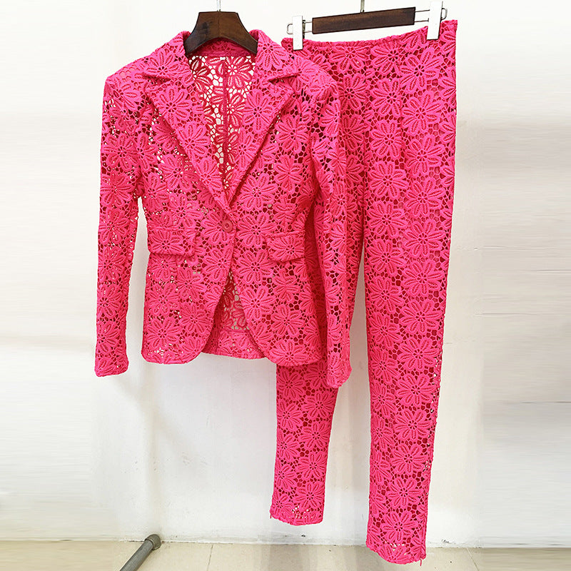 Pink Lace Blazer + Pants Set