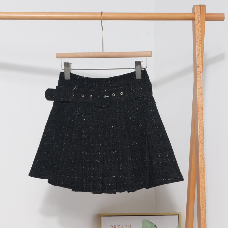 Basic Tweed Pleated Skirt