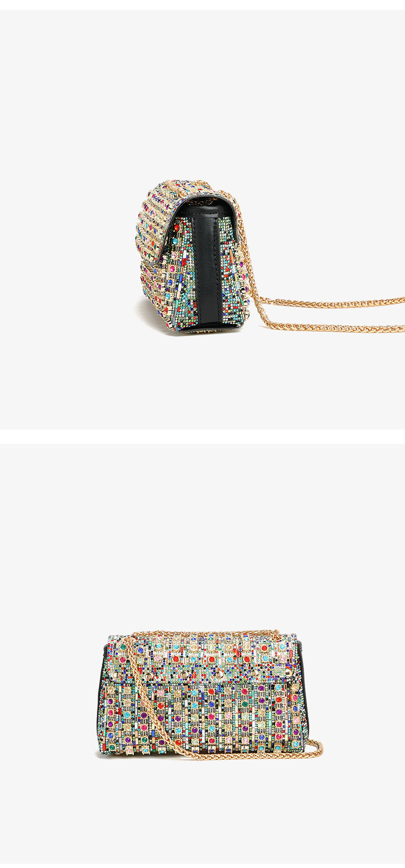 Rhinestone Embellished Tweed Crossbody Bag