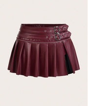 Pleated Vegan Leather Skirt