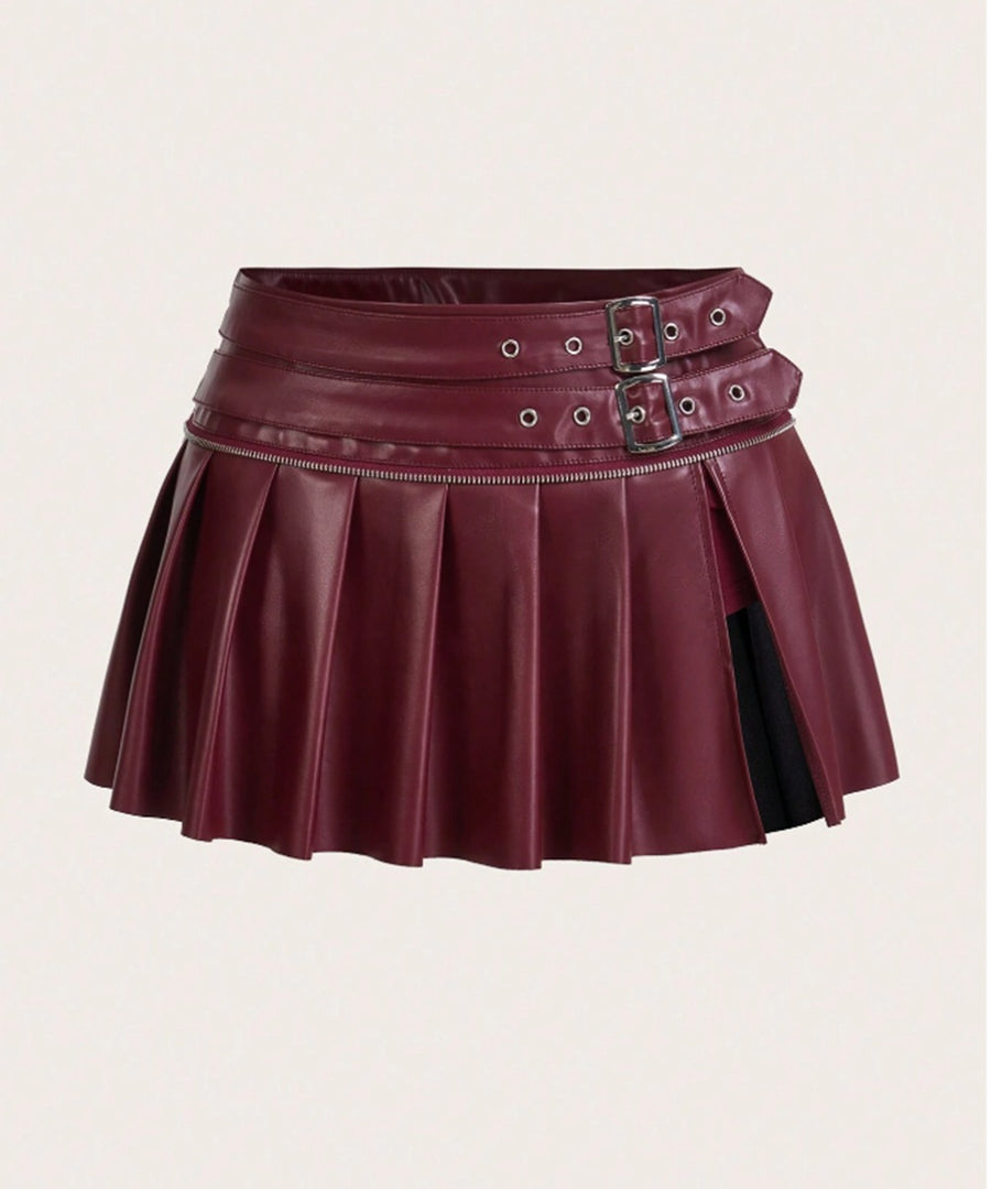 Pleated Vegan Leather Skirt