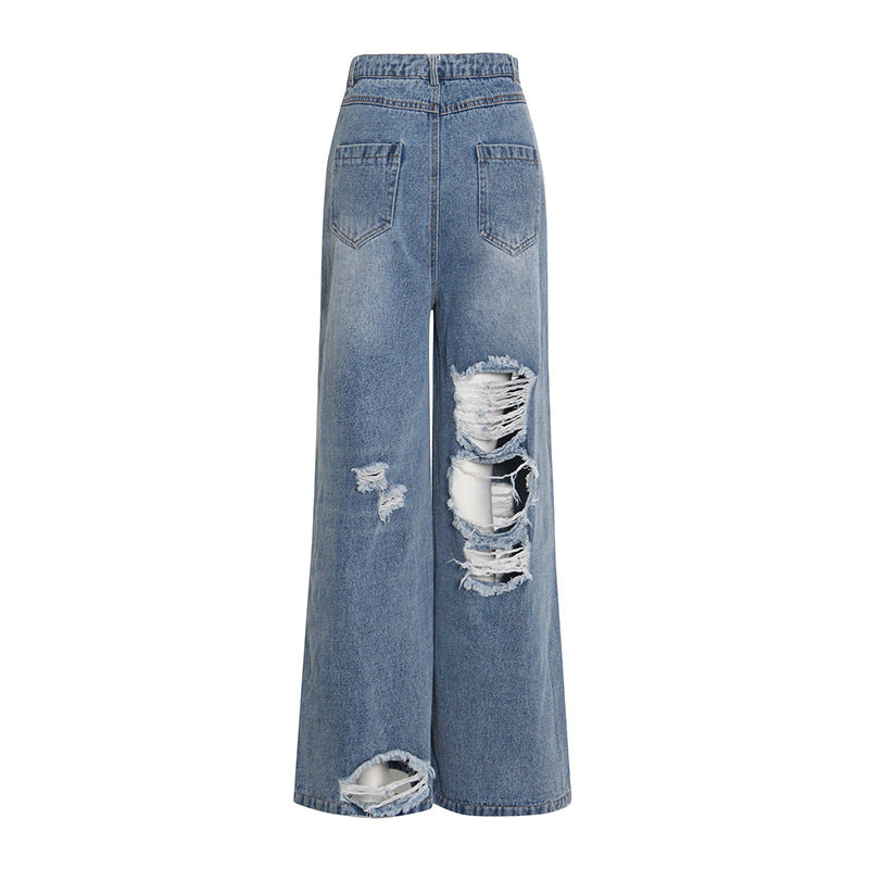 Denim Ripped Wide Leg Jeans