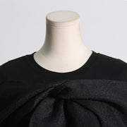 Bow Design Black Long Sleeved Off Shoulder Top