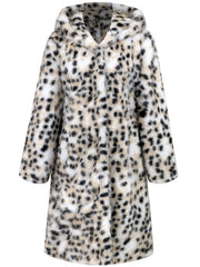 Hooded Faux Snow Leopard Fur Coat
