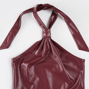 Burgundy Vegan Leather Halter Top
