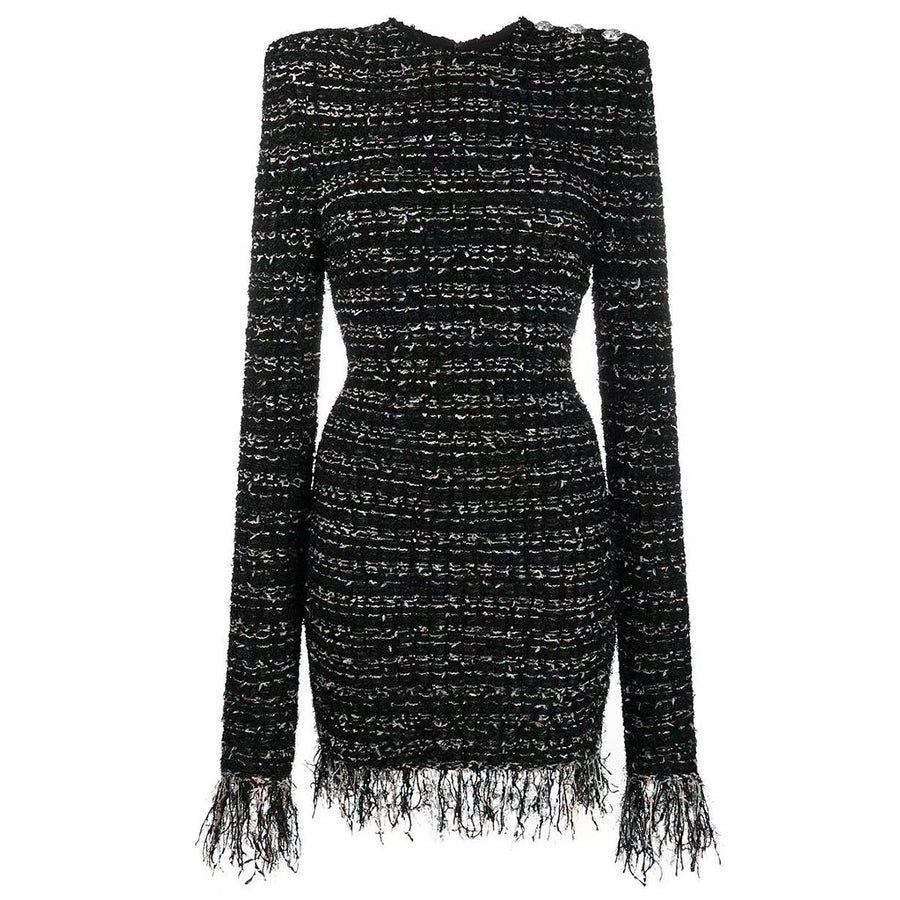 Woolen Fringe Mini Dress