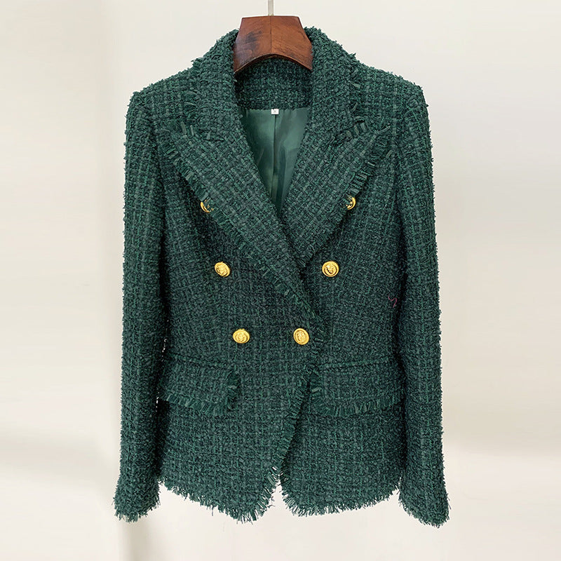 Deep Emerald Tweed + Wool Blazer