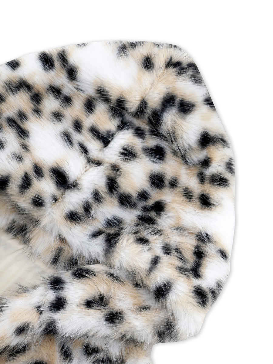 Hooded Faux Snow Leopard Fur Coat