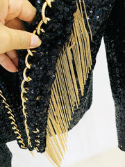 Stella Sequin + Gold Fringe Cardigan Coat