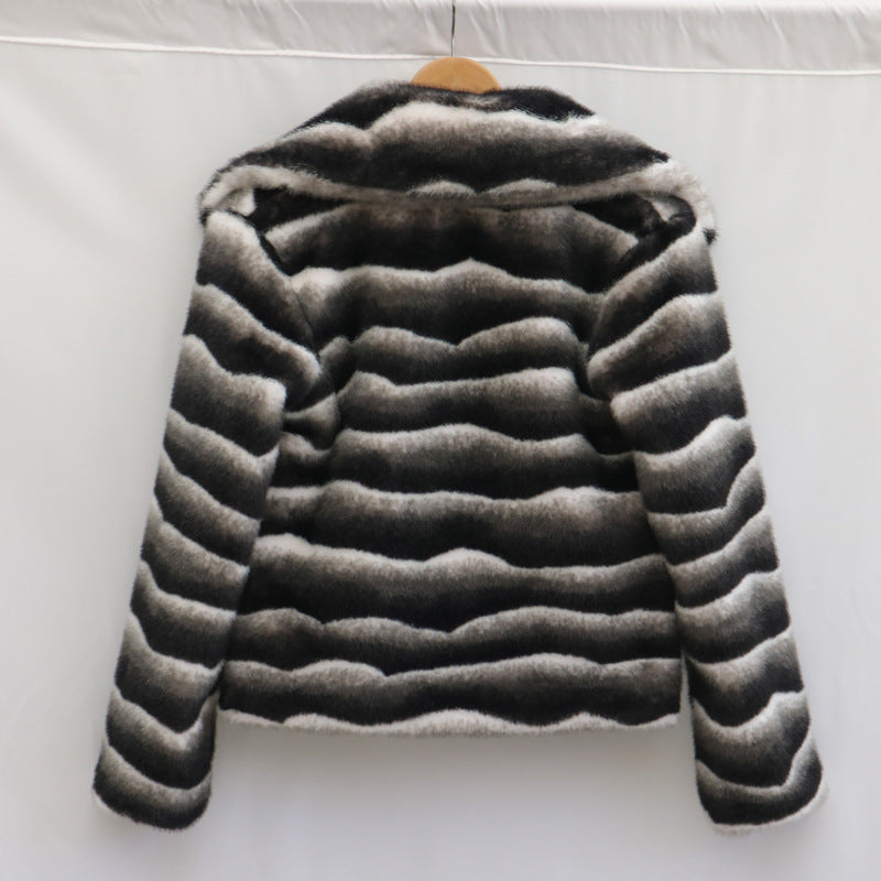 Monochrome Plush Short Faux Fur Coat