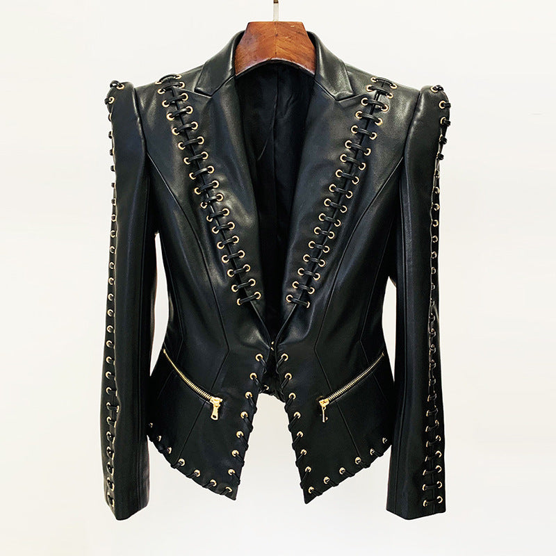 Vegan Leather Lace Up Jacket