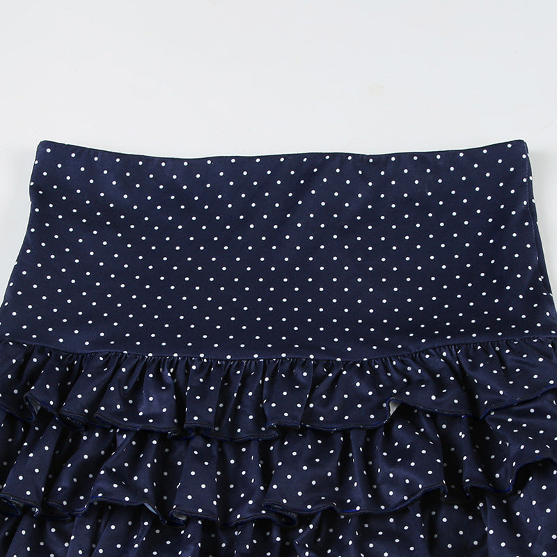 Navy Blue Polka Dot Halter Skirt Set