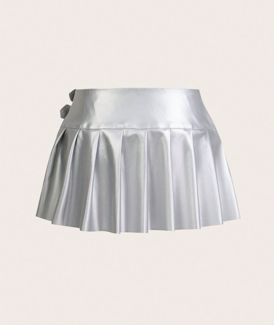Pleated Vegan Leather Skirt