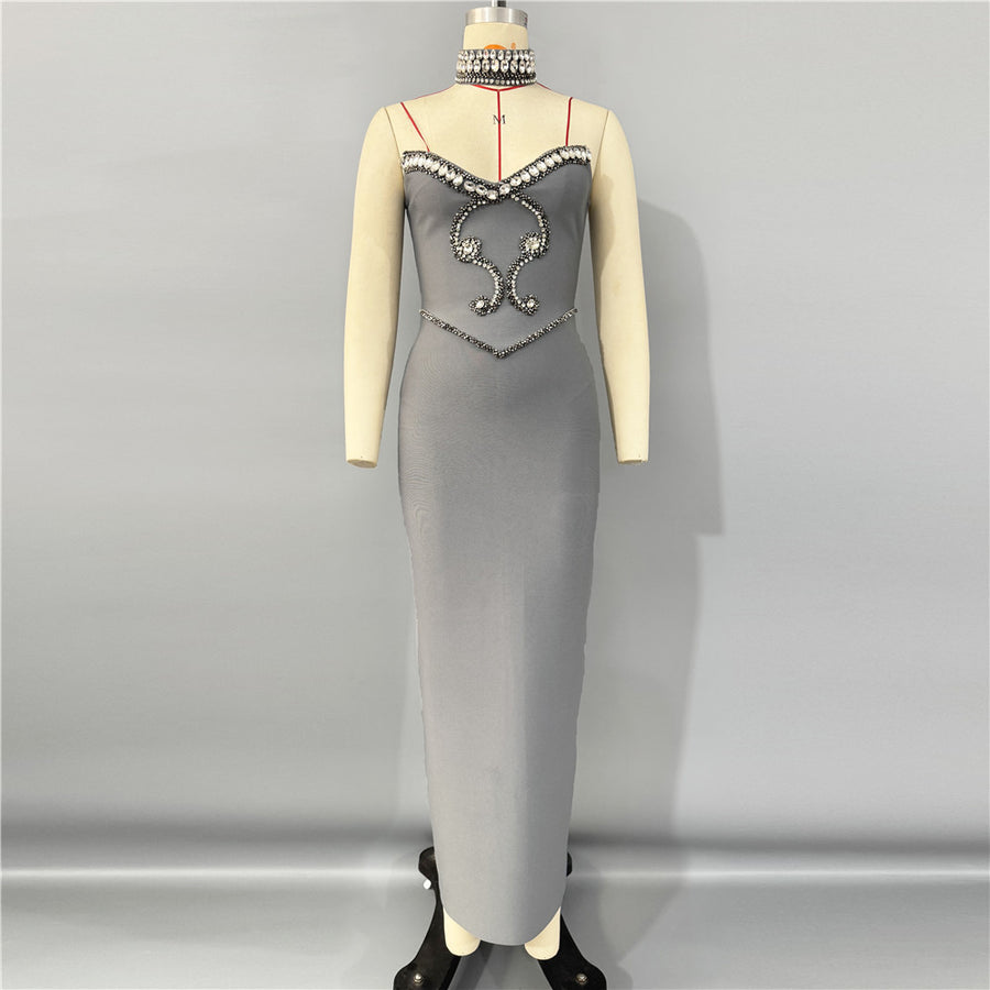 Sterling Rhinestone Choker + Maxi Dress