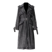 Detachable Faux Fur Collar Denim Slim Fit Coat