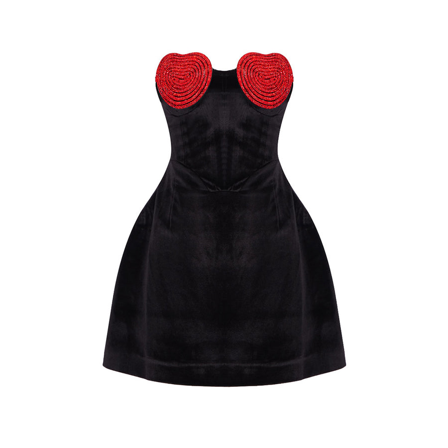 Onyx Heart Velvet Mini Dress