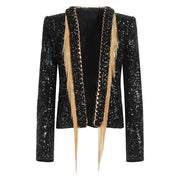 Stella Sequin + Gold Fringe Cardigan Coat